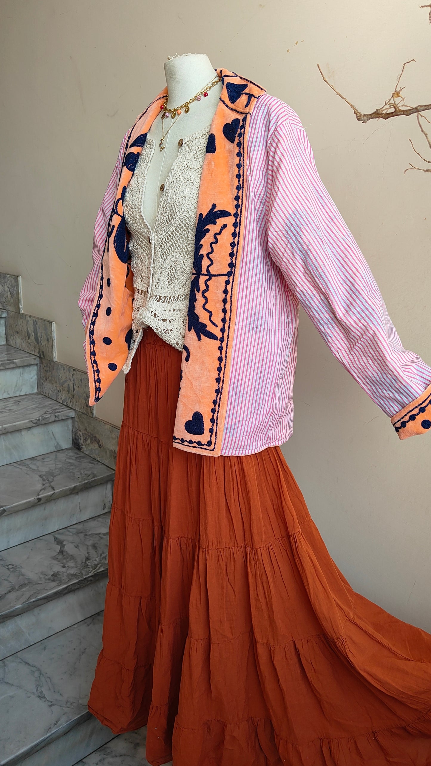 Giacca Boho con Tasche Laterali