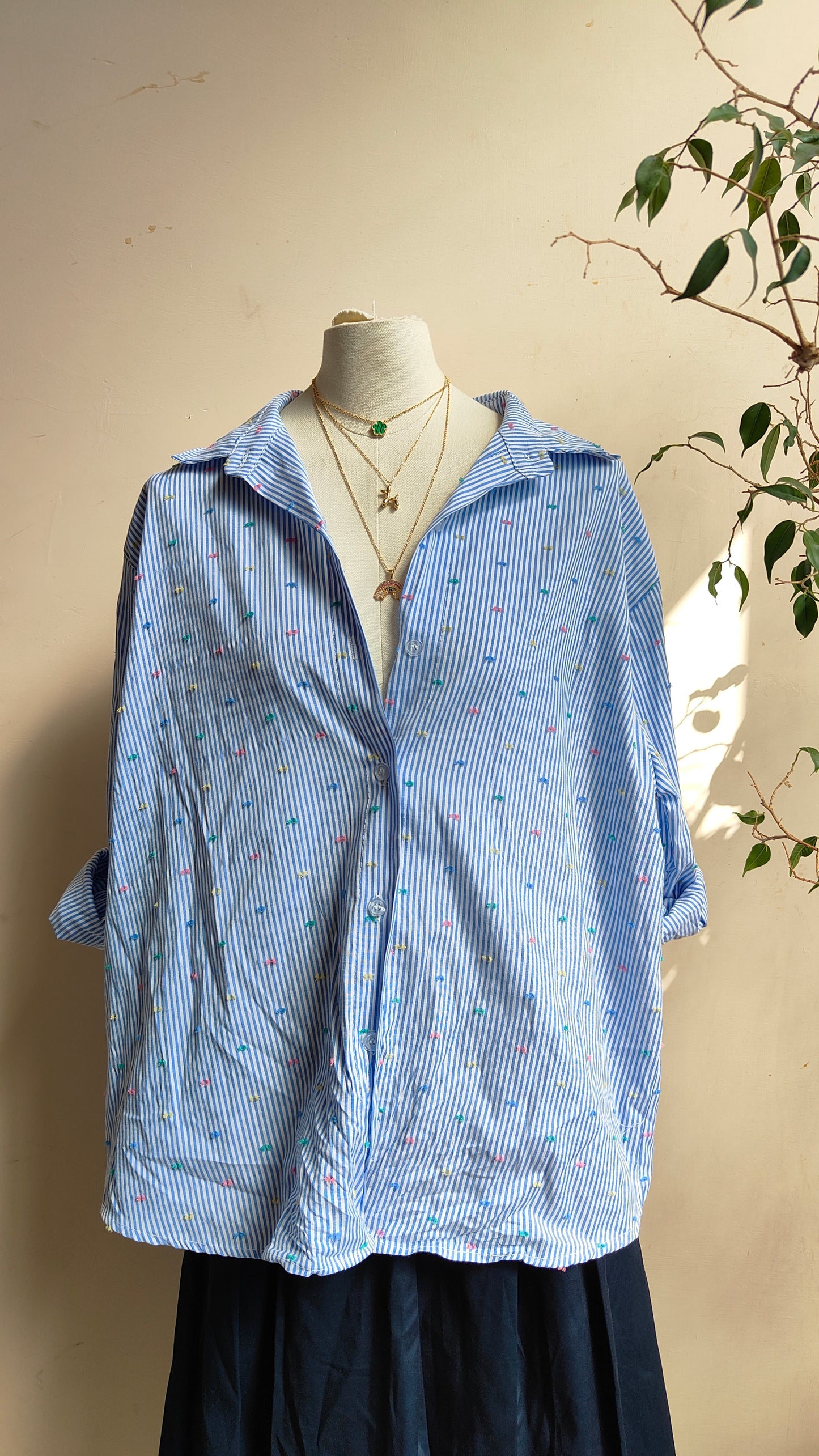 Camicia Riviera a Righe con Ricami Colorati