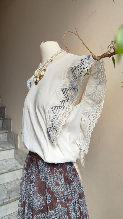 T-shirt Volant Ricamo