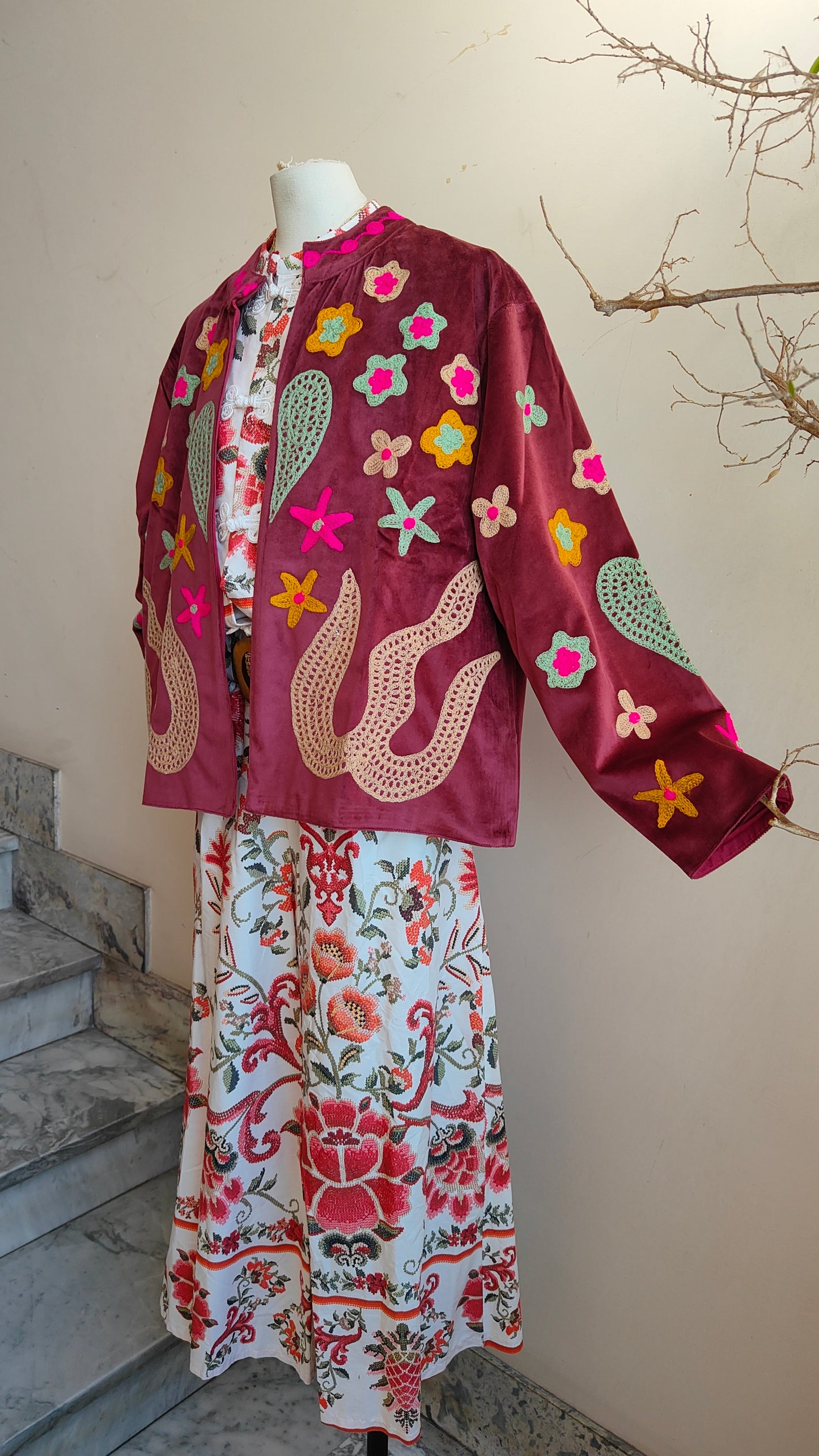 Giacca Boho con Tasche Laterali