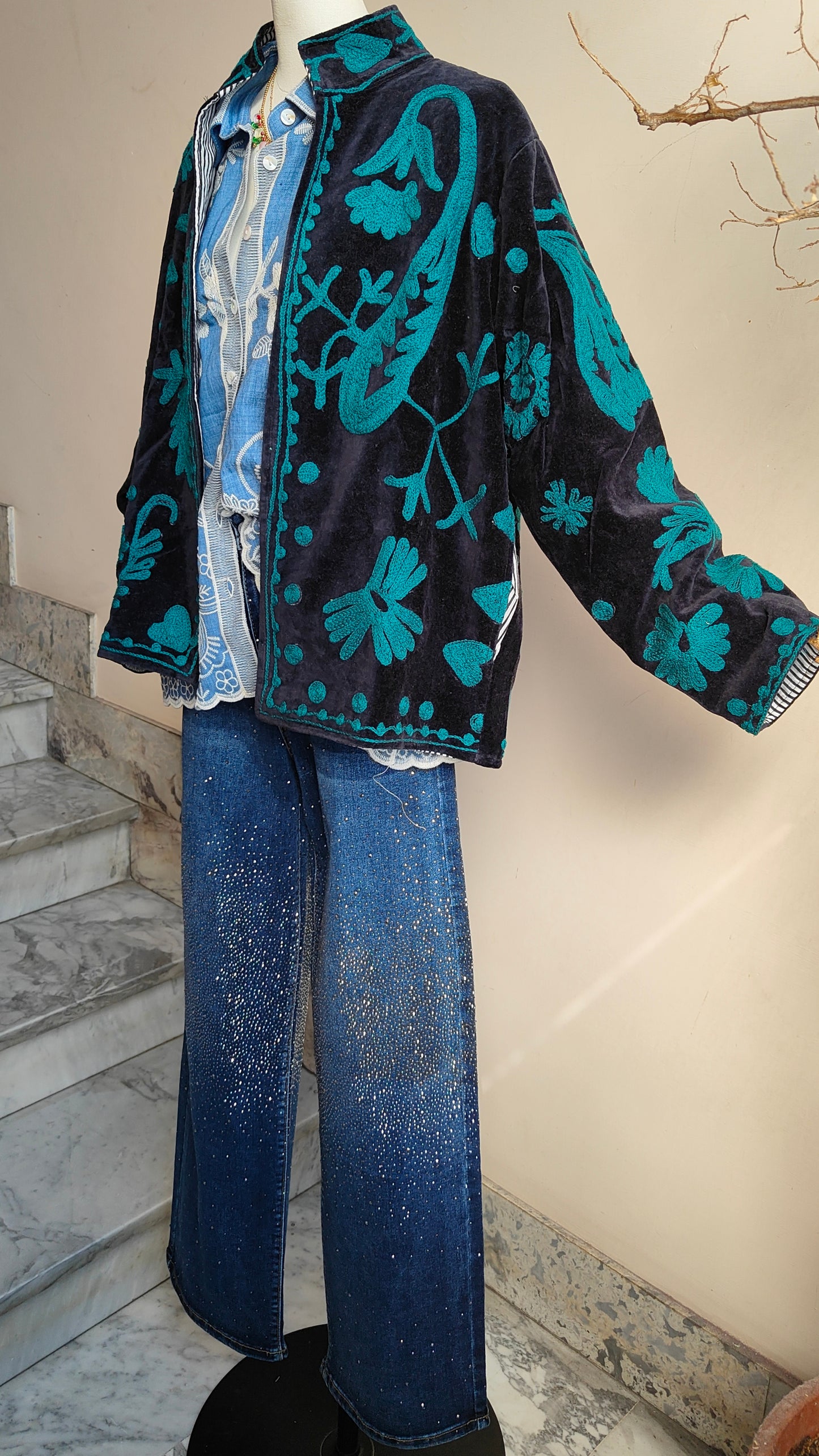 Giacca Boho con Tasche Laterali