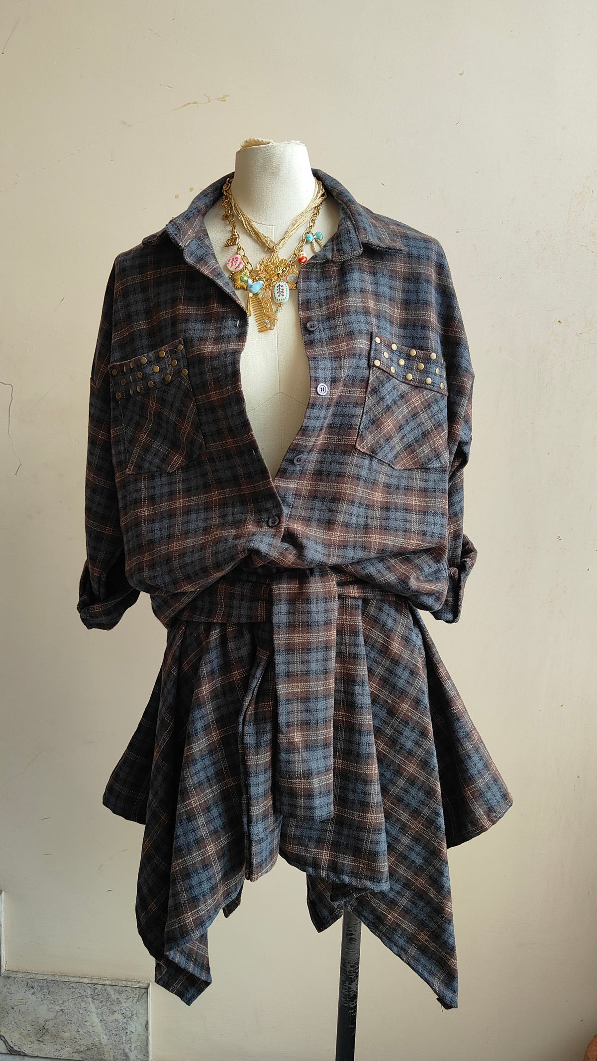 COMPLETO CHECK BORCHIE – CAMICIA & GONNA ASIMMETRICA