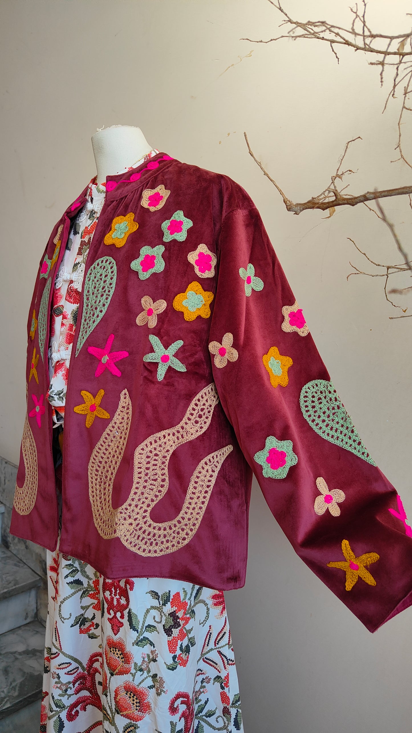 Giacca Boho con Tasche Laterali