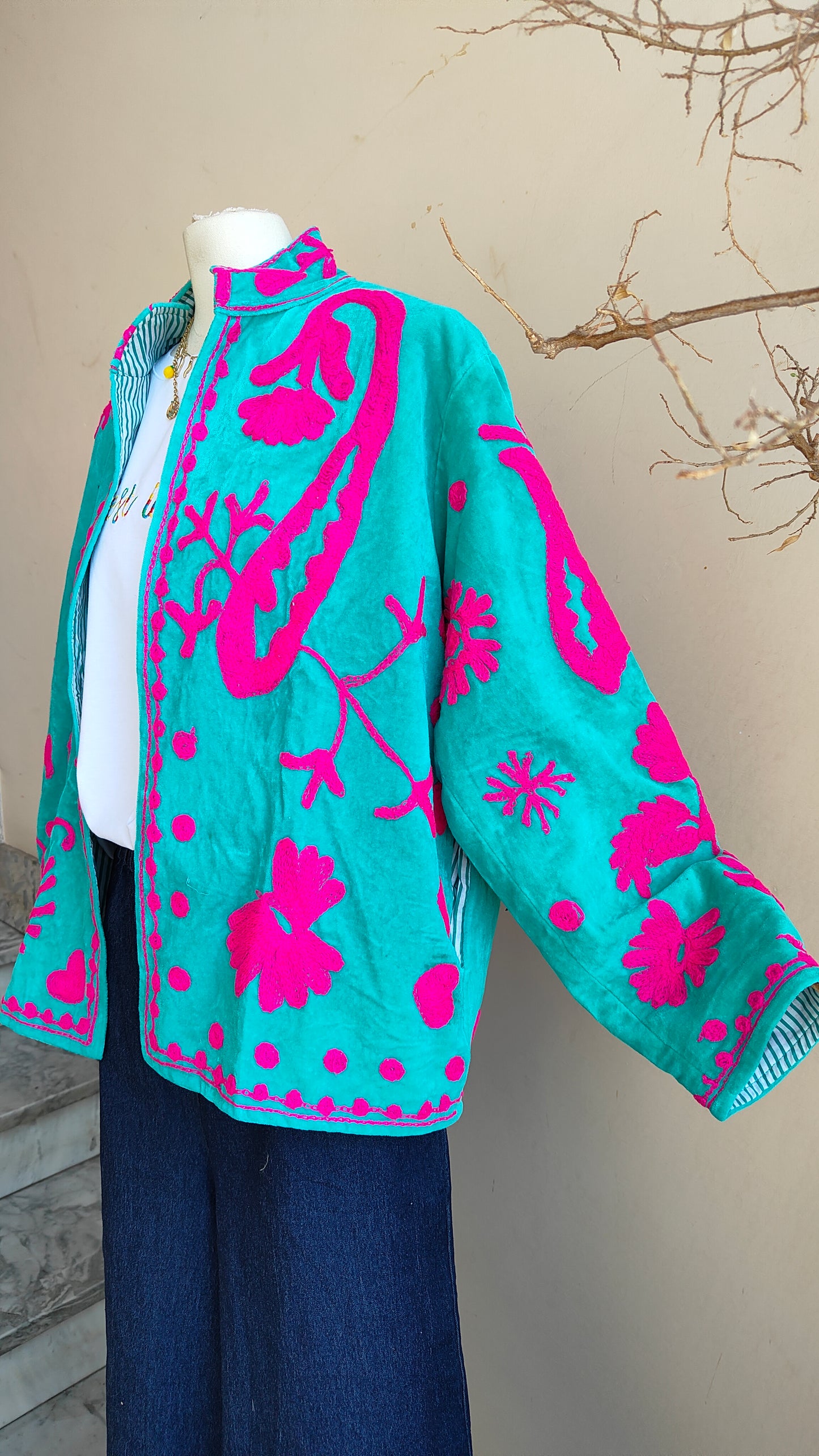 Giacca Boho con Tasche Laterali