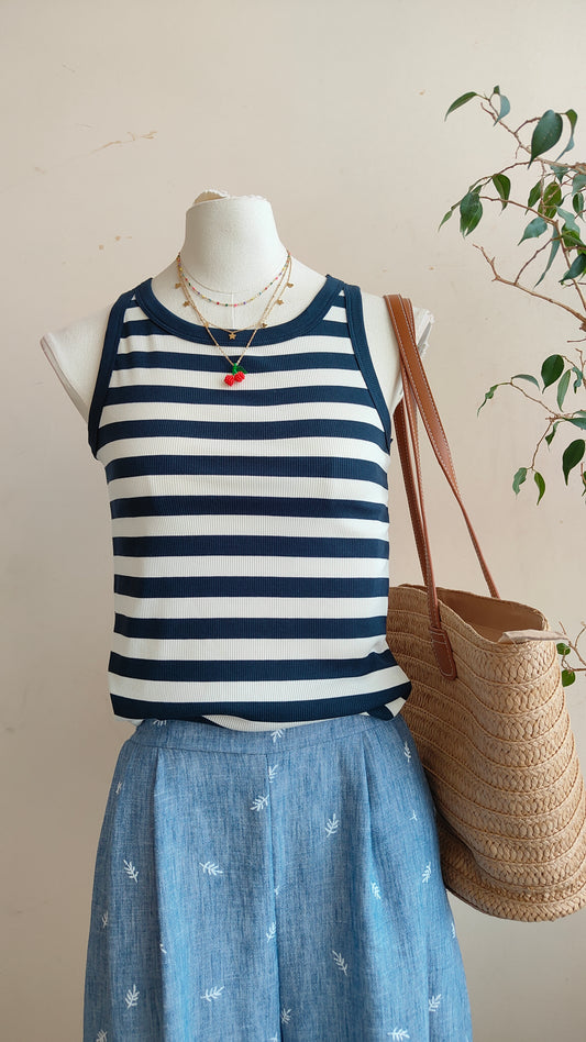 Top rigato blu navy
