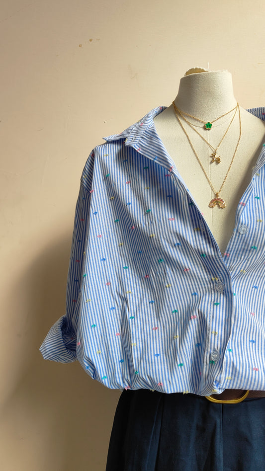 Camicia Riviera a Righe con Ricami Colorati
