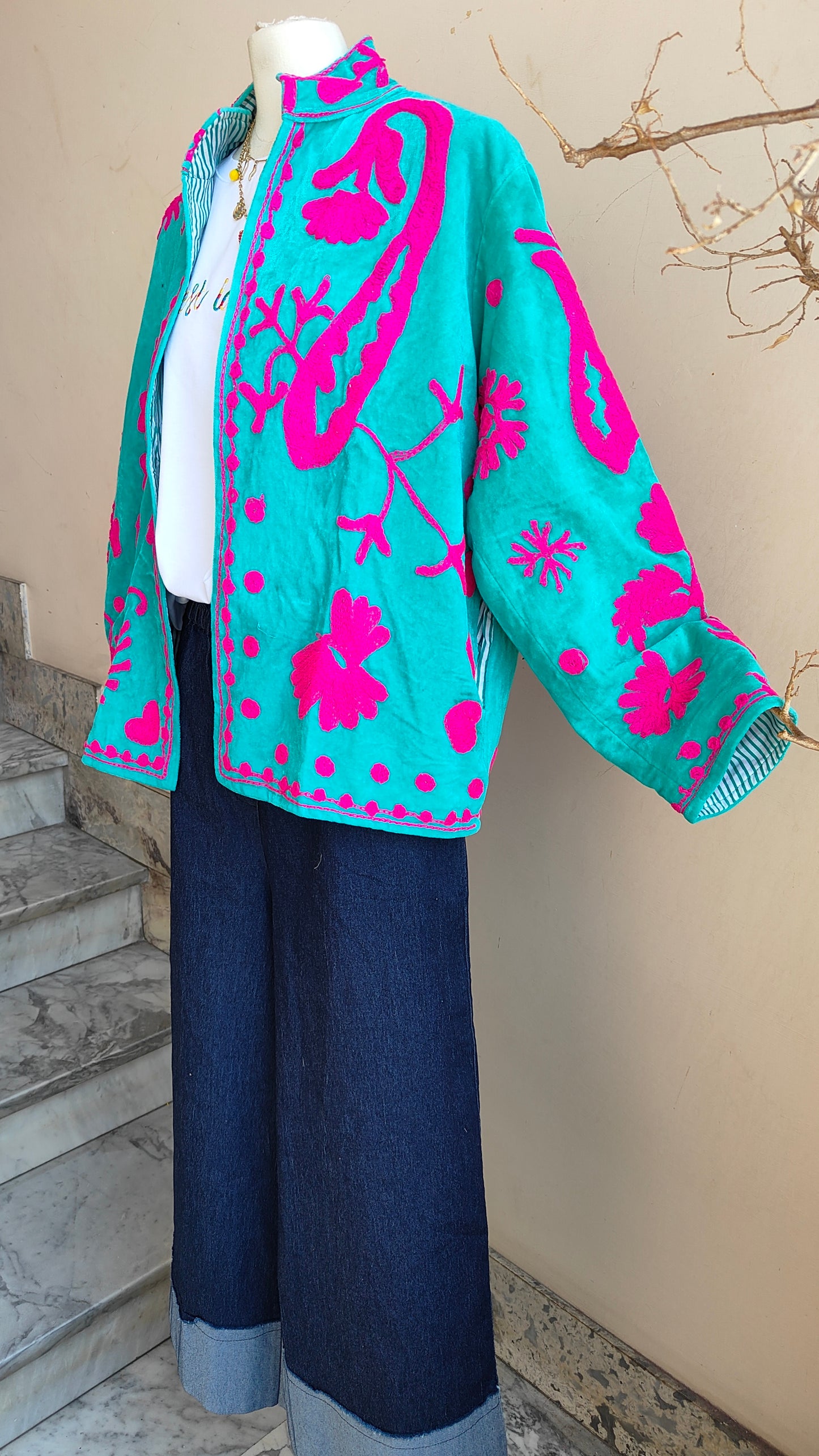 Giacca Boho con Tasche Laterali